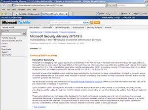 Kiểm tra phiên bản FTP có thể bị ảnh hưởng tới lỗ hổng này tại Website của Microsoft: http://www.microsoft.com/technet/security/advisory/975191.mspx 